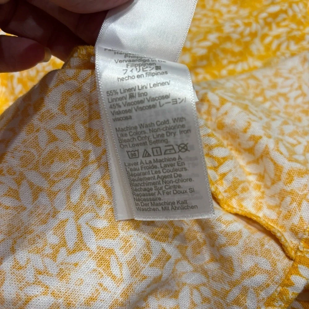 J. Crew Factory Linen Blend Printed Tiered Dress  Yellow Floral size 10